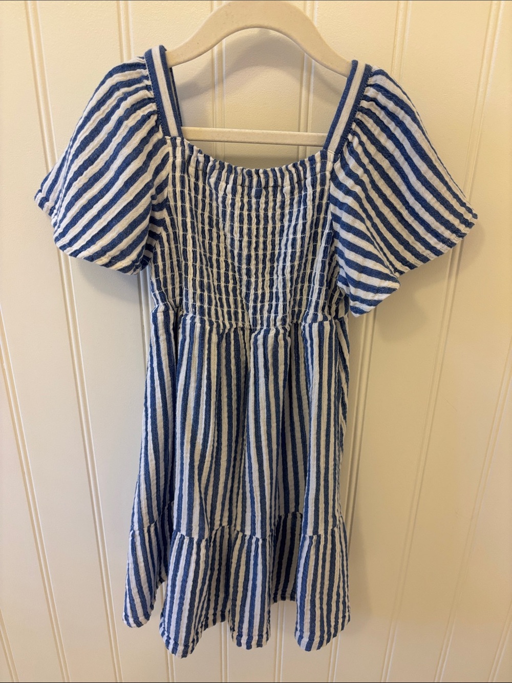 Old Navy Blue and White Striped Smocked Sundress